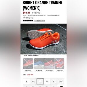 Women’s NO BULL Bright Orange Trainer Shoe, Size 7